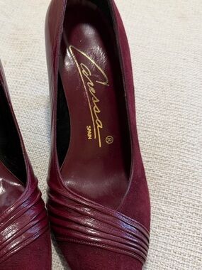 Versace-Inspired Burgundy Pointed Suede Pumps